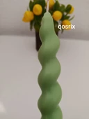 qosrix 4'lü Açık Yeşil Italyan Burgulu Şamdan Soya Mumu Doğal Kokulu Uzun Çubuk Konik Burgu Mum Spiral Dekoratif thumbnail 4