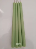 qosrix 4'lü Açık Yeşil Şamdan Soya Mumu 1. Kalite Soya Doğal Vanilya Kokulu Uzun Çubuk Konik Mum Dekoratif thumbnail 1