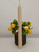 qosrix 3'lü Krem Şamdan Soya Mumu 1. Kalite Soya Doğal Pudra Kokulu Uzun Çubuk Konik Mum Dekoratif - 5