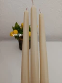 qosrix 3'lü Krem Şamdan Soya Mumu 1. Kalite Soya Doğal Pudra Kokulu Uzun Çubuk Konik Mum Dekoratif thumbnail 3