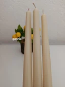 qosrix 3'lü Krem Şamdan Soya Mumu 1. Kalite Soya Doğal Pudra Kokulu Uzun Çubuk Konik Mum Dekoratif thumbnail 1