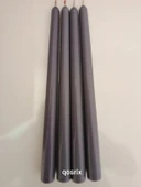 qosrix 4'lü Gri Şamdan Soya Mumu 1. Kalite Soya Doğal Vanilya Kokulu Uzun Çubuk Konik Mum Dekoratif - 1