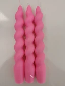 qosrix 3'lü Pudra Pembe Italyan Burgulu Şamdan Soya Mumu Doğal Kokulu Uzun Çubuk Konik Burgu Spiral Mum - 3