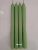 qosrix 4'lü Açık Yeşil Şamdan Soya Mumu 1. Kalite Soya Doğal Vanilya Kokulu Uzun Çubuk Konik Mum Dekoratif thumbnail 1