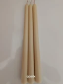 qosrix 3'lü Krem Şamdan Soya Mumu 1. Kalite Soya Doğal Pudra Kokulu Uzun Çubuk Konik Mum Dekoratif thumbnail 4