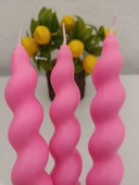 qosrix 3'lü Pudra Pembe Italyan Burgulu Şamdan Soya Mumu Doğal Kokulu Uzun Çubuk Konik Burgu Spiral Mum - 2