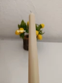 qosrix 4'lü Krem Şamdan Soya Mumu 1. Kalite Soya Doğal Pudra Kokulu Uzun Çubuk Konik Mum Dekoratif - 2