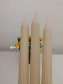 qosrix 3'lü Krem Şamdan Soya Mumu 1. Kalite Soya Doğal Pudra Kokulu Uzun Çubuk Konik Mum Dekoratif - 3