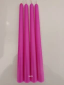 qosrix 4'lü Açık Pembe Şamdan Soya Mumu 1. Kalite Soya Doğal Pudra Kokulu Uzun Çubuk Konik Mum Dekoratif - 1