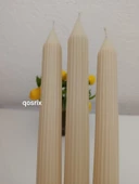 qosrix 3'lü Krem Şamdan Soya Mumu 1. Kalite Soya Doğal Pudra Kokulu Uzun Çubuk Konik Mum Dekoratif - 1