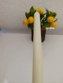qosrix 4'lü Açık Krem Şamdan Soya Mumu 1. Kalite Soya Doğal Pudra Kokulu Uzun Çubuk Konik Mum Dekoratif - 3
