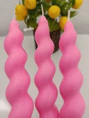 qosrix 3'lü Pudra Pembe Italyan Burgulu Şamdan Soya Mumu Doğal Kokulu Uzun Çubuk Konik Burgu Spiral Mum - 1