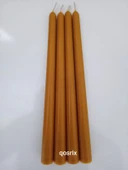 qosrix 4'lü Hardal Sarısı Şamdan Soya Mumu 1. Kalite Soya Doğal Vanilya Kokulu Uzun Çubuk Konik Mum Dekoratif - 1