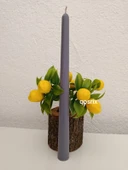 qosrix 4'lü Gri Şamdan Soya Mumu 1. Kalite Soya Doğal Vanilya Kokulu Uzun Çubuk Konik Mum Dekoratif - 3