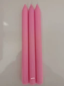 qosrix 3'lü Pudra Pembe Şamdan Soya Mumu 1. Kalite Doğal Pudra Kokulu Uzun Çubuk Konik Mum Dekoratif - 4