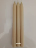 qosrix 3'lü Krem Şamdan Soya Mumu 1. Kalite Soya Doğal Pudra Kokulu Uzun Çubuk Konik Mum Dekoratif - 4