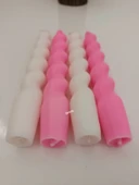qosrix 4'lü Beyaz Pudra Pembe Italyan Burgulu Şamdan Soya Mumu Doğal Kokulu Uzun Çubuk Konik Burgu Spiral Mum thumbnail 2