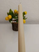 qosrix 4'lü Krem Şamdan Soya Mumu 1. Kalite Soya Doğal Pudra Kokulu Uzun Çubuk Konik Mum Dekoratif - 3