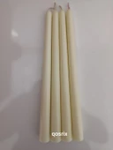 qosrix 4'lü Açık Krem Şamdan Soya Mumu 1. Kalite Soya Doğal Pudra Kokulu Uzun Çubuk Konik Mum Dekoratif - 1