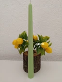 qosrix 4'lü Açık Yeşil Şamdan Soya Mumu 1. Kalite Soya Doğal Vanilya Kokulu Uzun Çubuk Konik Mum Dekoratif thumbnail 3