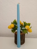 qosrix 5'li Açık Mavi Şamdan Soya Mumu 1. Kalite Soya Doğal Pudra Kokulu Uzun Çubuk Konik Mum Dekoratif - 3