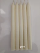 qosrix 5'li Açık Krem Şamdan Soya Mumu 1. Kalite Soya Doğal Pudra Kokulu Uzun Çubuk Konik Mum Dekoratif thumbnail 1
