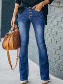 Kadın Yüksek Bel önden Düğmeli Cep Detay Ispanyol Paça Denim Pantolon - 1