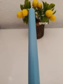 qosrix 5'li Açık Mavi Şamdan Soya Mumu 1. Kalite Soya Doğal Pudra Kokulu Uzun Çubuk Konik Mum Dekoratif - 2