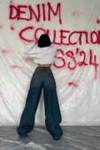 Lacivert Geniş Paça Jeans Pantolon - 3