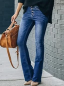 Kadın Yüksek Bel önden Düğmeli Cep Detay Ispanyol Paça Denim Pantolon - 3