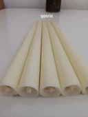 qosrix 5'li Açık Krem Şamdan Soya Mumu 1. Kalite Soya Doğal Pudra Kokulu Uzun Çubuk Konik Mum Dekoratif - 2