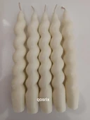 qosrix 5'li Açık Krem Italyan Burgulu Şamdan Soya Mumu Doğal Kokulu Uzun Çubuk Konik Burgu Spiral Mum Dekoratif - 1