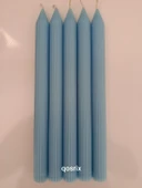 qosrix 5'li Açık Mavi Şamdan Soya Mumu 1. Kalite Soya Doğal Pudra Kokulu Uzun Çubuk Konik Mum Dekoratif thumbnail 1