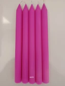 qosrix 5'li Açık Pembe Şamdan Soya Mumu 1. Kalite Soya Doğal Pudra Kokulu Uzun Çubuk Konik Mum Dekoratif - 1