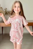 Kız Çocuk Florida Yazı Baskılı Penye T-Shirt Pudra Şortlu Takım thumbnail 3