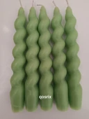 qosrix 5'li Açık Yeşil Italyan Burgulu Şamdan Soya Mumu Doğal Kokulu Uzun Çubuk Konik Burgu Spiral Mum Dekoratif - 1