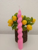 qosrix 5'li Pudra Pembe Italyan Burgulu Şamdan Soya Mumu Doğal Kokulu Uzun Çubuk Konik Burgu Spiral Mum - 4