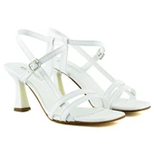 Erkan Saçmacı Roseline Beyaz Önü Arkası Açık Bantlı Tokalı Kadeh Topuklu Abiye Gelin Ayakkabısı - 3