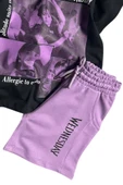 Kız Çocuk Wednesday Baskı Figürlü ve Yazı Baskılı Penye T-Shirt Lila Şortlu Takım thumbnail 6