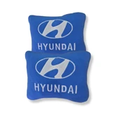 Hyundai Nakış Işlemeli Mavi Polar Ortopedik Araç Oto Koltuk Seyahat Boyun Yastık / 2'li Set - 2
