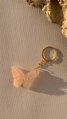 Sedefli Pudra Renkli Kelebek Şekil 3D Kabartmalı Gold Halka Anahtarlık El Yapımı Epoksi Hediyelik thumbnail 6