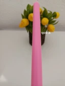 qosrix 5'li Pudra Pembe Şamdan Soya Mumu 1. Kalite Soya Doğal Pudra Kokulu Uzun Çubuk Konik Mum Dekoratif thumbnail 3