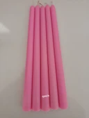 qosrix 5'li Pudra Pembe Şamdan Soya Mumu 1. Kalite Soya Doğal Pudra Kokulu Uzun Çubuk Konik Mum Dekoratif thumbnail 2