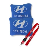 Hyundai Uyumlu Nakışlı Mavi Polar Ortopedik Araç Seyahat Boyun Yastık & Hyundai Oto Ayna Askısı thumbnail 1