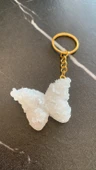 Sedefli Beyaz Renkli Kelebek Şekil 3D Kabartmalı Gold Halka Anahtarlık El Yapımı Epoksi Hediyelik - 4