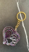 Çift Kalpli Pati Şekilli Mor Glitter Süslemeli Gold Aksesuarlı Epoksi Anahtarlık El Yapımı Hediyelik - 2