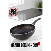 Granit Döküm 8 Cm Derin Wok Tava - Yapışmaz Wok Tava -  30 Cm - 1