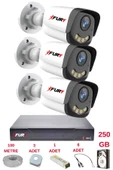 FURY 3 Kameralı 4 Warm Led Gece Renkli Görüş-Cepten İzle-Su Geçirmez Güvenlik Kamerası Seti 250GB thumbnail 2