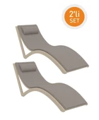 Omnipazar TRK-087 Siesta Minderli Yastıklı Lüks Ergonomik Slim Şezlong Kum Gri 2'li Set - 1