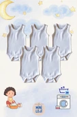 5'lü Düz Beyaz Bebek Zıbın Seti %100 Pamuk, Unisex, Yenidoğan Body - 4